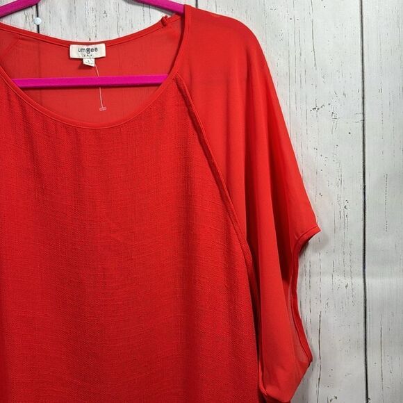 Umgee Linen Blend Boho Dolman Neon Orange High Low Minimalist Top Blouse - Picture 4 of 12